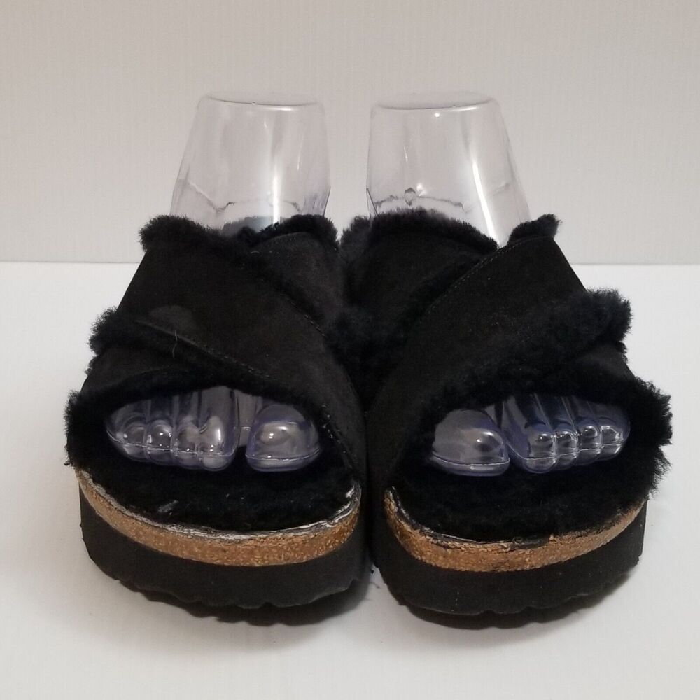 Papillio by Birkenstock Daytona Shearling Sandal Black Fuzzy Slide Sz EU 39 US 8 - Picture 2 of 13